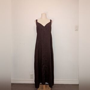 Vintage Lady Monica 100% Linen Brown Maxi Dress